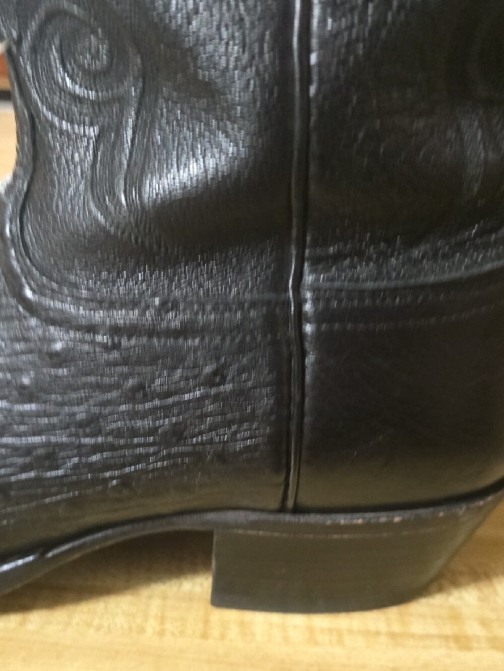 10 1/2  2E Lucchese Black Smooth Ostrich Cowboy Boots - Embroidered Shaft - Picture 7 of 15